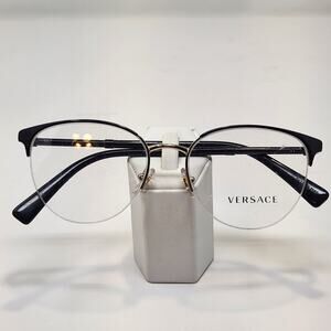 Versace 1247 1252 Black Pale Gold Eyeglasses Designer Frames Half Rim Cat Eye
